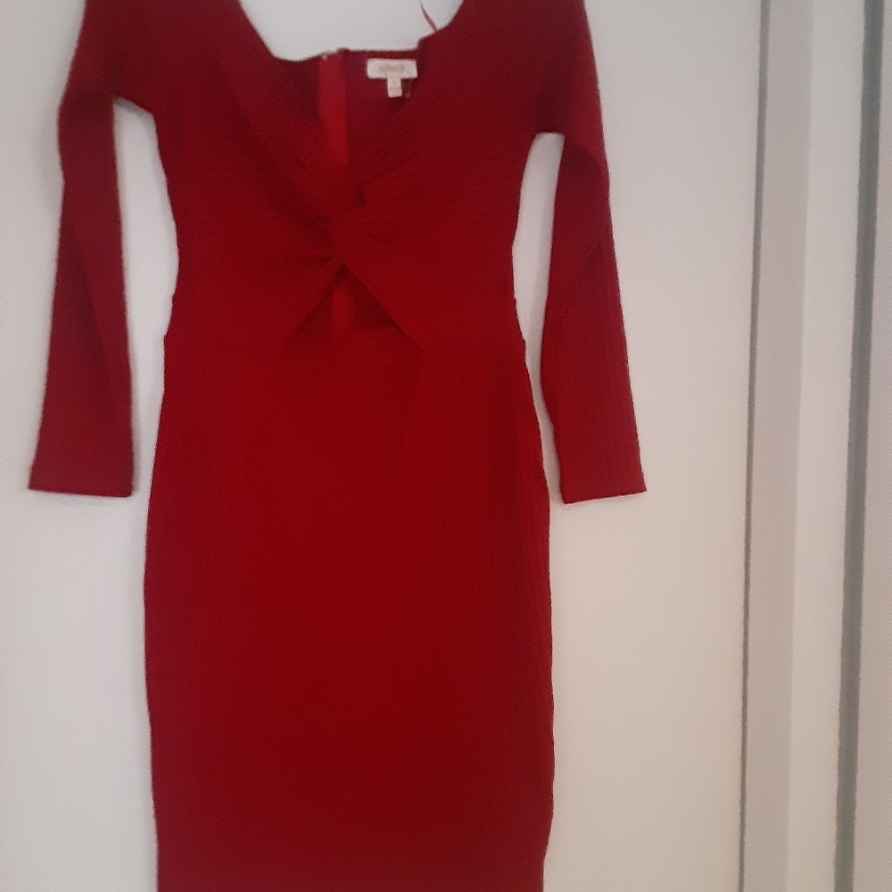 A.PEACH red long sleeve body con  dress